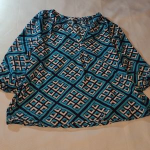 crown & ivy, Blouse, XL, Black, Turquoise & White